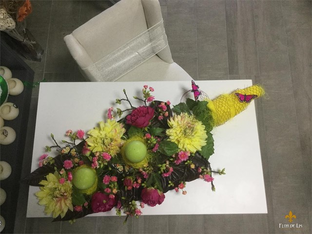 Centro de mesa aplanado flor artificial